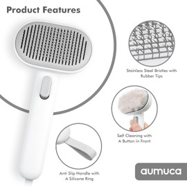 aumuca Cat Brush with Release Button, Cat Brushes for Indoor Cats Shedding, Cat Brush for Long or Short Haired Cats, Cat Grooming Brush Cat Comb for Kitten Rabbit Massage Removes Loose Fur