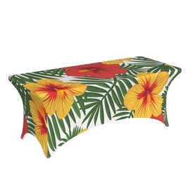 Uralili 1/2PCS Elastic Fitted Tropical & Floral Pattern Tablecloths for Various Events, Washable, 4ft/6ft/8ft (Yellow Tropics,6FT-2PCS)