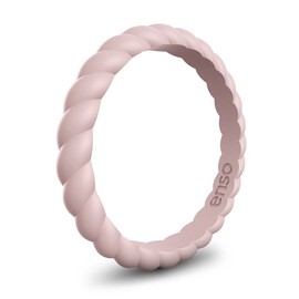 Enso Rings Stackable Braided Silicone Wedding Ring – Hypoallergenic Unisex Stackable Wedding Band – Comfortable Minimalist Band – 2.5mm Wide, 8mm Thick (Pink Sand, Size 7)