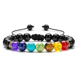 Hamoery Men Women 8mm Lava Rock Beads Chakra Bracelet Braided Rope Natural Stone Yoga Bracelet Bangle