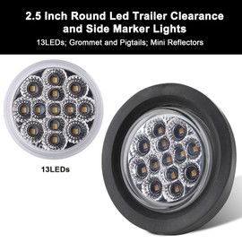 Konrali 10Pcs Dual Revolution 2.5" Inch Round Led Marker Lights 13 LED Amber/White, Amber Side Marker Clearance Lights to White Auxiliary Lights Sealed for Trailer Truck, Clear Lens, IP67 Waterproof