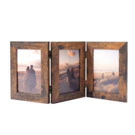 Gmllary 4x6 Three Picture Frames Hinged Folding Photo Frames Vertical Stand Frames(DARK BROWN)