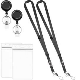 AMUU 2 Pack Lanyard with ID badge holder large 4x3 Name Badges Holders Retractable Badge Reel Adjustable neck black Lanyards for keys Office cruise Vertical Waterproof Card Holder large 4x3 Name badge