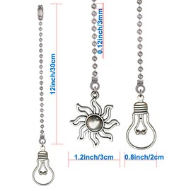 Aiyonoyia 4 Pack Ceiling Fan Pull Chain, 12 Inch Pull Chains Extension Ornaments (Fan and Bulb Pattern)
