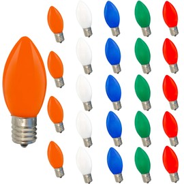 Romasaty 25 Pack C9 LED Christmas Light Bulbs, Multicolor Replacement Bulbs, C9 Outdoor String Lights Replacement Bulbs, C9/E17 Candelabra Base, 0.6 Watt