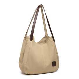 KONO Women's Canvas Shoulder Bag Vintage Hobo Handbag Shoulder Bag Shopper Bag for Work School Travel, khaki, Classic
