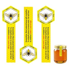 Tamper Proof Pure Honey Stickers 1.5 x 4 Inches Tamper Evident Seals Labels Honey Label Stickers for Honey Jars Bottle Lid Labels Tamper Proof Honey Labels Pure Honey Labels (Honey Bee)