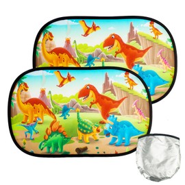 2 x Sun Protection Car Baby with UV Protection, 51 x 31 cm Car Window Sun Visor, Car Window Sun Protection, Children's Blackout with 8 Sun Protection, Car Suction Cup (Jurassic Dinosaur)