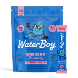 Waterboy Weekend Recovery | 3,200mg Electrolyte Powder Packets | Ginger + L-Theanine + Vitamins | No Sugar, All Natural, Gluten Free | 24 Drink Stick Mixes (Strawberry Lemonade)