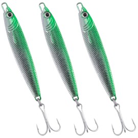 Dr.Fish Fishing Jigs Jigging Spoon Saltwater Fishing Lure Casting Metal Spoon Surf Fishing Mackerel Striper Lures Stinger Bluefish Vertical Diamond Jig 2oz Green