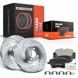 A-Premium 11.58 inch (294mm) Front Drilled and Slotted Disc Brake Rotors + Ceramic Pads Kit Compatible with Select Mini Models - Cooper 2007-2015 1.6L, 6-PC Set