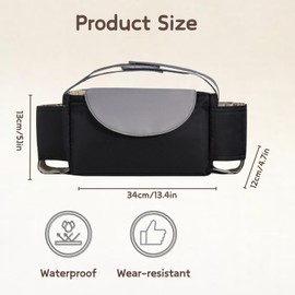HAGOT Pram Organiser Pram Bag with Insulated Drink Holder, Buggy Organiser Bag, Portable Storage Pram Bags, Black