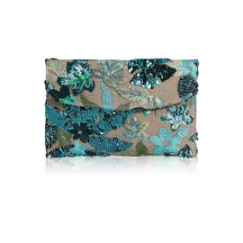 Shimmerz Women's Clutch Floral Embroidery Sequin Evening Clutch Bag Party Handbag Ladies (Green)