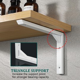 Mooche 4PCS Heavy Duty Shelf Brackets 10 inch, White Wall Brackets for Shelves, Stainless Steel Triangle Shelf Support with Screws for Living Room Bedroom Garage Shelving Bracket