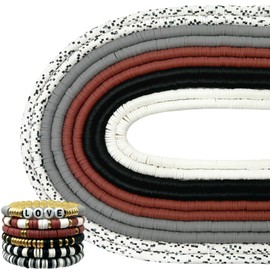 3600 PCS 10 Strands Clay Beads Bracelet Making kit, Polymer Clay Beads 6mm, Vinyl Black Stone Beads for Jewelry Making, Flat Beads, DIY Bracelet Earrings Necklace (Black, White, Gray)