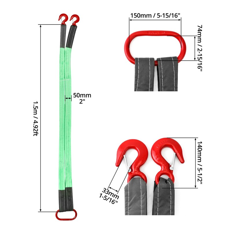 QWORK 2 Pack Two Leg Bridle Web Sling, 5Ft 6613lb