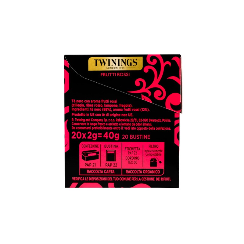 Twinings Tè Nero Aromatizzato ai Frutti Rossi, Gusto Morbido e
