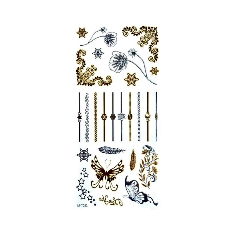 5 Sheets Temporary Gold and Silver Tattoos Feather Tattoo Bracelet