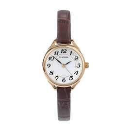 Sekonda Women's Quartz Watch with White Dial Analogue Display and Brown Leather Strap 4701.27