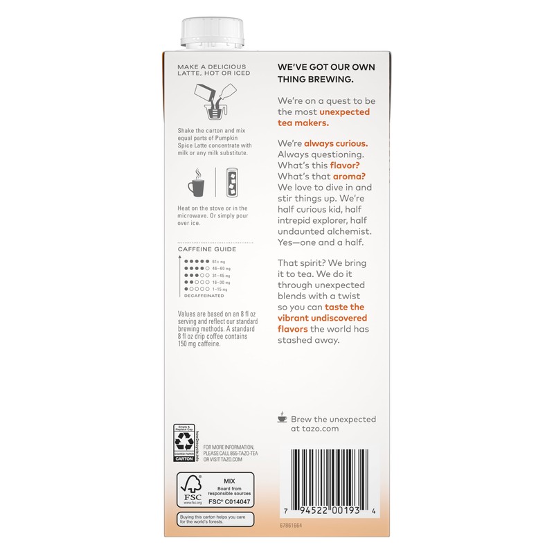 TAZO Pumpkin Spice Latte Black Tea Concentrate, 32 Fl Oz