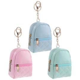 3Pcs Mini Backpack Keychain Cute Cosmetic Bag for Women PU Leather Lipstick Holder for Purse Portable Travel Makeup Bag Card Holder Data Cable Organizer Zipper Pouch for Women(Blue Pink Turquoise)