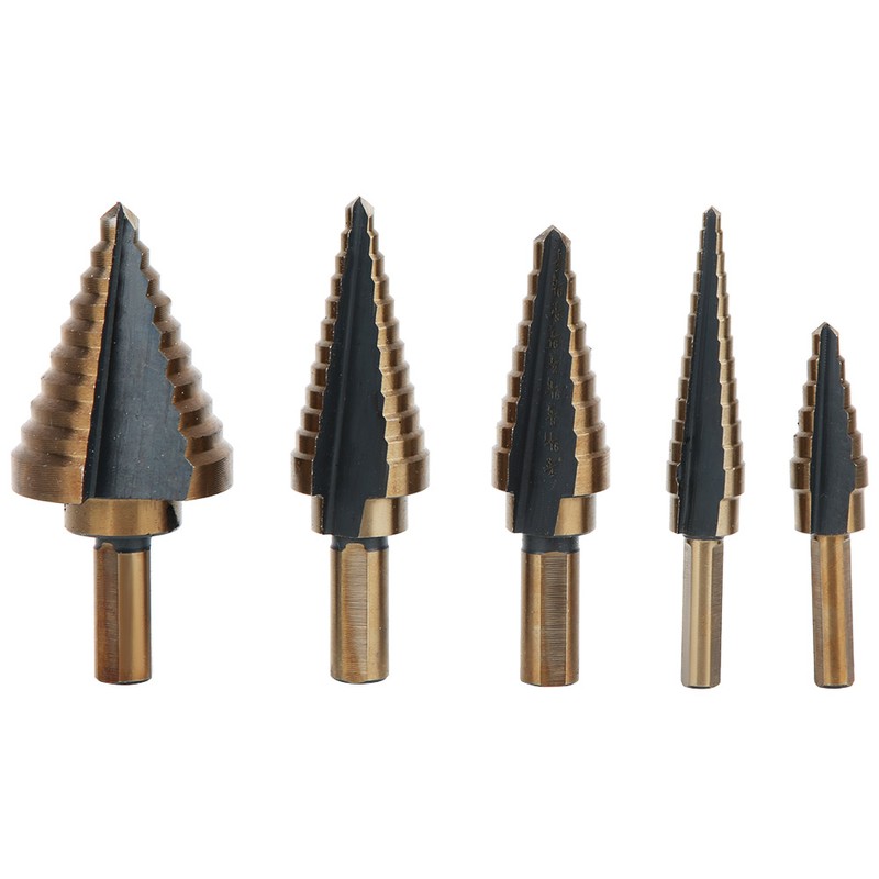 5pcs High Speed Steel Cone Step Drill Bit Metal Hole
