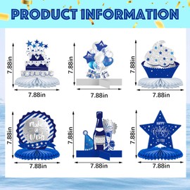 Clabby 12 Pieces Happy Birthday Decorations Birthday Honeycomb Centerpieces for Table Decorations Birthday Honeycomb Table Topper for Women Men Birthday Theme Party Supplies (Blue)