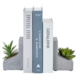 MyGift Sujetalibros en Forma de L de hormigón con Plantas suculentas