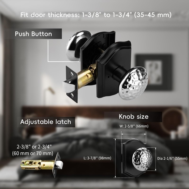 STARPY Black Door Knobs with Camelot Trim, Interior Door Handles