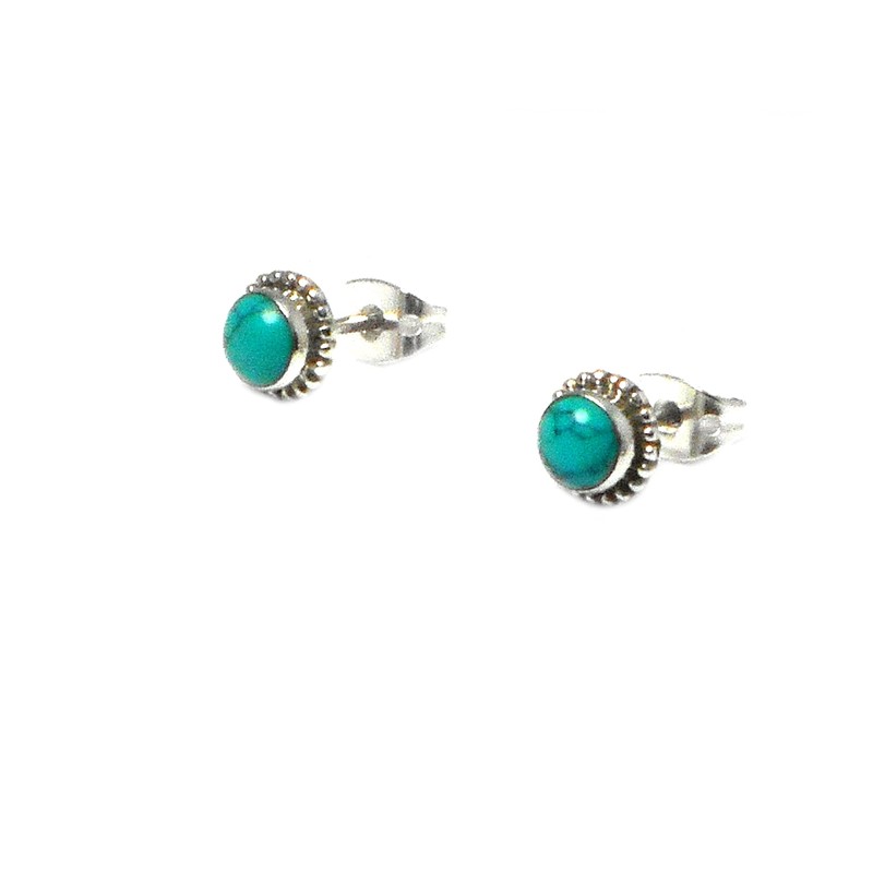 Turquoise Sterling Silver Round Stud Earrings 925 - (TQST1506162), Sterling