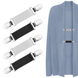 Cardigan Clip, Pack of 4 Elastic Clothes Clips, Clips for Clothing, Braces Clips, Flex Clip Clothing, Brooches for Clothing, Dress Tighter Clip for Shirts Sweaters (Black, White), Metal