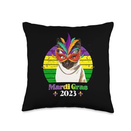 Funny Party Cat Mask Beads Mardi Gras 2023 Throw Pillow