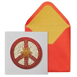 NIQUEA.D Christmas Card, Laser Cut Peace Sign, Includes a Holiday Sentiment and Coordinating Envelope (NCC-0027), multicolored, 5" x 7"