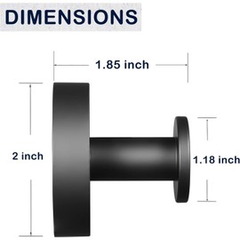 (2-Pack) Matte Black Towel Hooks Wall Mounted for Bathroom Bedroom, SUS304 Stainless Steel Round Bath Robe Hooks Coat Hooks Clothes Hooks