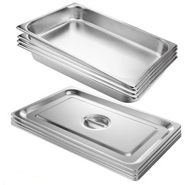 VOISEN Hotel Pans with Lids 4 Pack 1/1 Size 2.5" Deep, 1.2mm Thick Steam Table Pans Full Size, Commercial Food Pan for Catering Buffet Chafing Dish Pan,20.87"x12.8"x2.5"