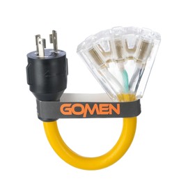 GOMEN 12 Inch 30 Amp to 110 Adapter, 3 Prong 30 Amp to 15 A Generator Adapter Power Cord with Twist Lock, 10 Gauge STW, NEMA L5-30P Male to 3X 5-15R Female with Lighted End, 1 FT