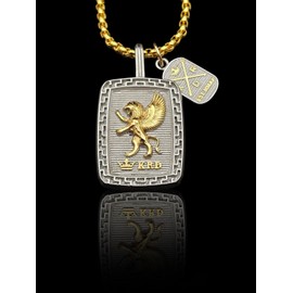 K. Roland Williams 316L Stainless Steel and Gold Winged Leaping Lion Amulet Pendant Honor Pride