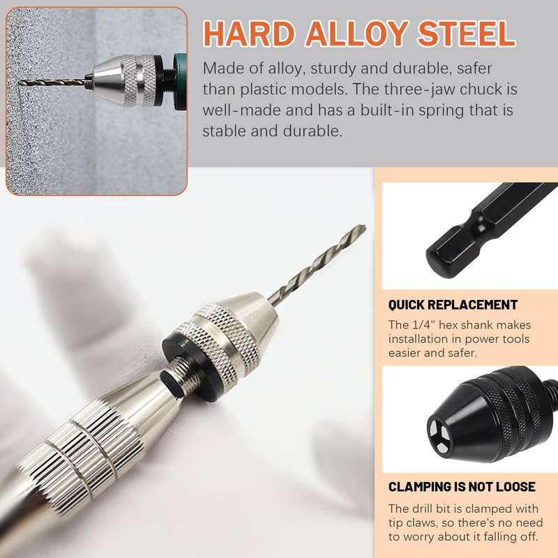 Tanstic 2Pcs Drill Chuck Adapter, 1/4 Inch Hex Shank Keyless