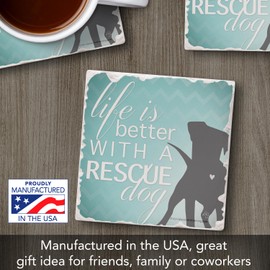 Thirstystone Rescue Dog Single Tumbled Tile Stone Coaster with Protective Cork Backing Manufactured in The USA 4" Square, Artistic, Easily Wipes Clean