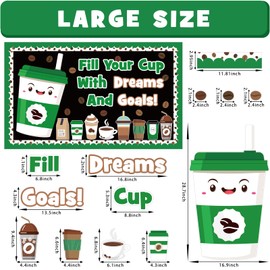 Coffee Bulletin Board Decorations Set, Coffee Shop Classroom Decoration Positive Latte Cup Themed Cutouts Back to School Library Wall Door Decor for Teacher(Fill Your Cup with Dreams and Goals!)