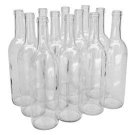 North Mountain Supply 750ml Glass Bordeaux Wine Bottle Flat-Bottomed Cork Finish -Flint/Clear - Case of 12 - Shipped in a Drop-Tested Box!