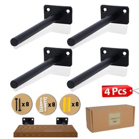 AddGrace 4 Pack Floating Shelf Brackets Solid Steel Heavy Duty Hidden Shelf Support for Wood Shelves with Hardware (Black) 6"