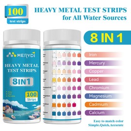 Heavy Metals Water Test Strips (8 Tests) - 100ct Home Water Testing Kit for Iron, Mercury, Copper, Lead, Chromium, Magnesium, Cadmium, Calcium-Well Home Tap City Drinking Water Testing Kit