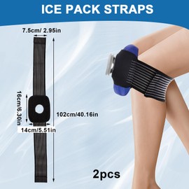 4 Pcs Ice Pack Strap, Adjustable Support Wrap, Ice Pack Wrap Extender Straps, Multipurpose Elastic Hook and Loop Extension Strap, Ice Bag Strap for Wrists, Arms, Waists, Knees Ice Belt, 41 Inches