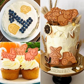 Farm Cookie Cutters Set, 8 Pcs Cookie Cutter with Plunger Stamps, Cute Cookie Cutters for DIY Biscuit Snacks Cheese Baking