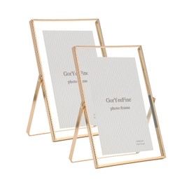 Gold 4x 6'' Floating Frame Set of 2, For Photo Sizes (2x3'', 3.5x 5'' up to 4x6'' ), Beautiful Metal Lace Edge Frames Adjustable Tabletop/Shelf Photo Frame, Classy Gift Choice for Wedding,