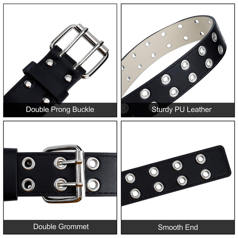 MengH-SHOP Double Eyelet Leather Belt PU Leather Eyelet Belt Punk