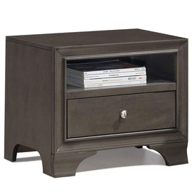 Giantex Wooden Nightstand W/One Drawer and one Shelf and USB Port Charging Home Furniture for Bedroom Side End Table (Gray)