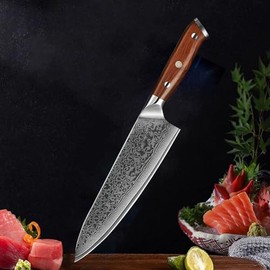 LIUZHANGYU Kitchen Chef Knife Professional Sharp Japan Kitchen Knife VG10 Damascus Steel Chef Knife Cleaver Utility Fruit Cooking and Baking Knife with Ergonomic Rosewood Handle, AS SHOW, XZ DA01