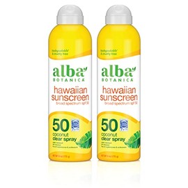 Alba Botanica Protector solar en aerosol para rostro y cuerpo, protector solar SPF 50 de amplio espectro, coco hawaiano, resistente al agua y biodegra